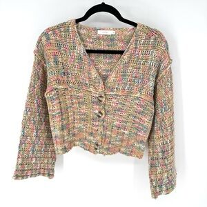 Lush cottagecore feminine whimsical Multicolor Knit Cardigan
